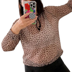 H&M Leopard Print Cropped Hooded Knit Top